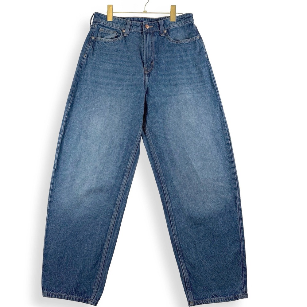 Women's Barrel Jeans Size 6 Blue High Rise Loose Tapered Leg 100% Cotton Denim